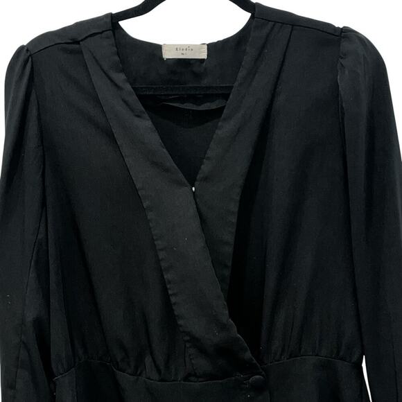 Elodie Black Surplice Wrap Blouse Size L – Long Sleeve V‑Neck Peplum Style - Picture 2 of 7